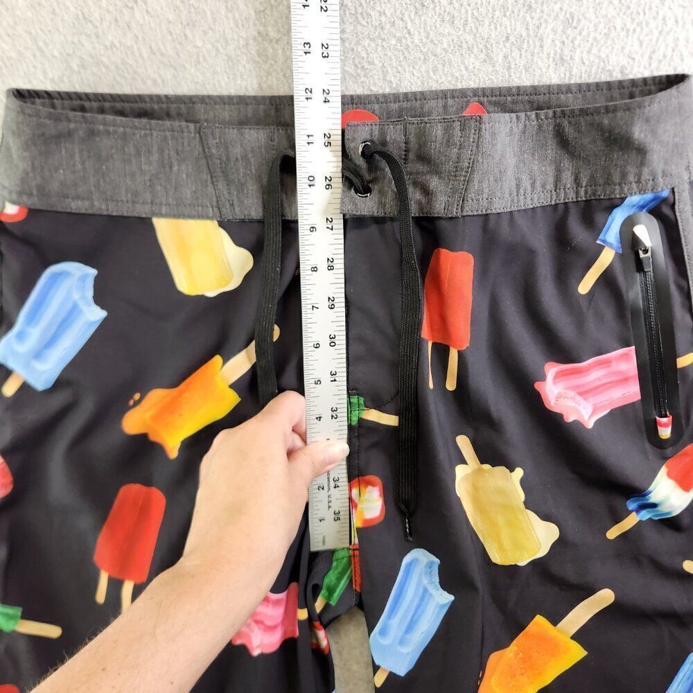 Kavu Board Shorts Mens M Black Ice Cream Popsicle Sunglass Loop Zip Pocket - Picture 9 of 16